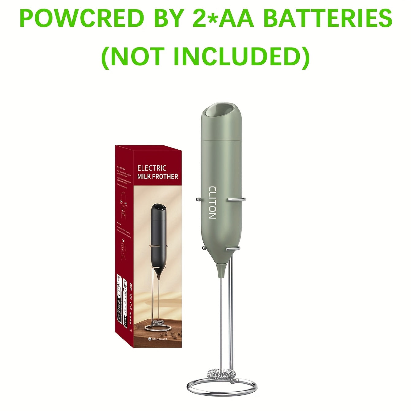 Electric Milk Frother Handheld Stainless Steel Stand Battery Powered For Coffee Latte