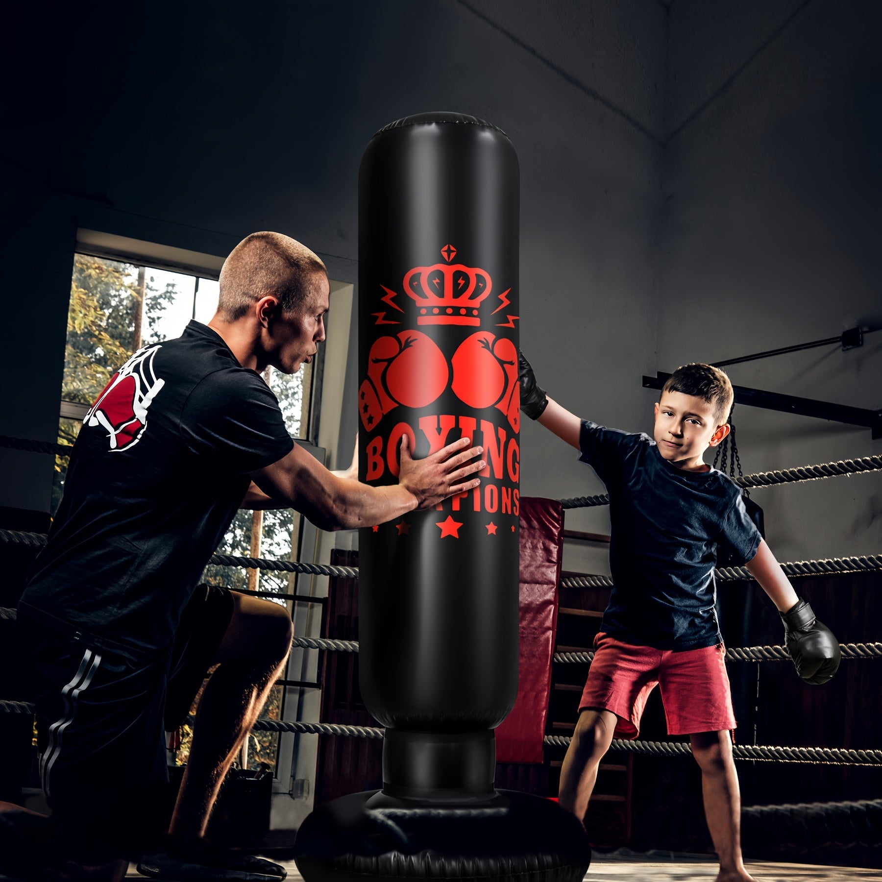 Kids Inflatable Punching Bag Set with Boxing Gloves and Skipping Rope for Karate and Kickboxing
