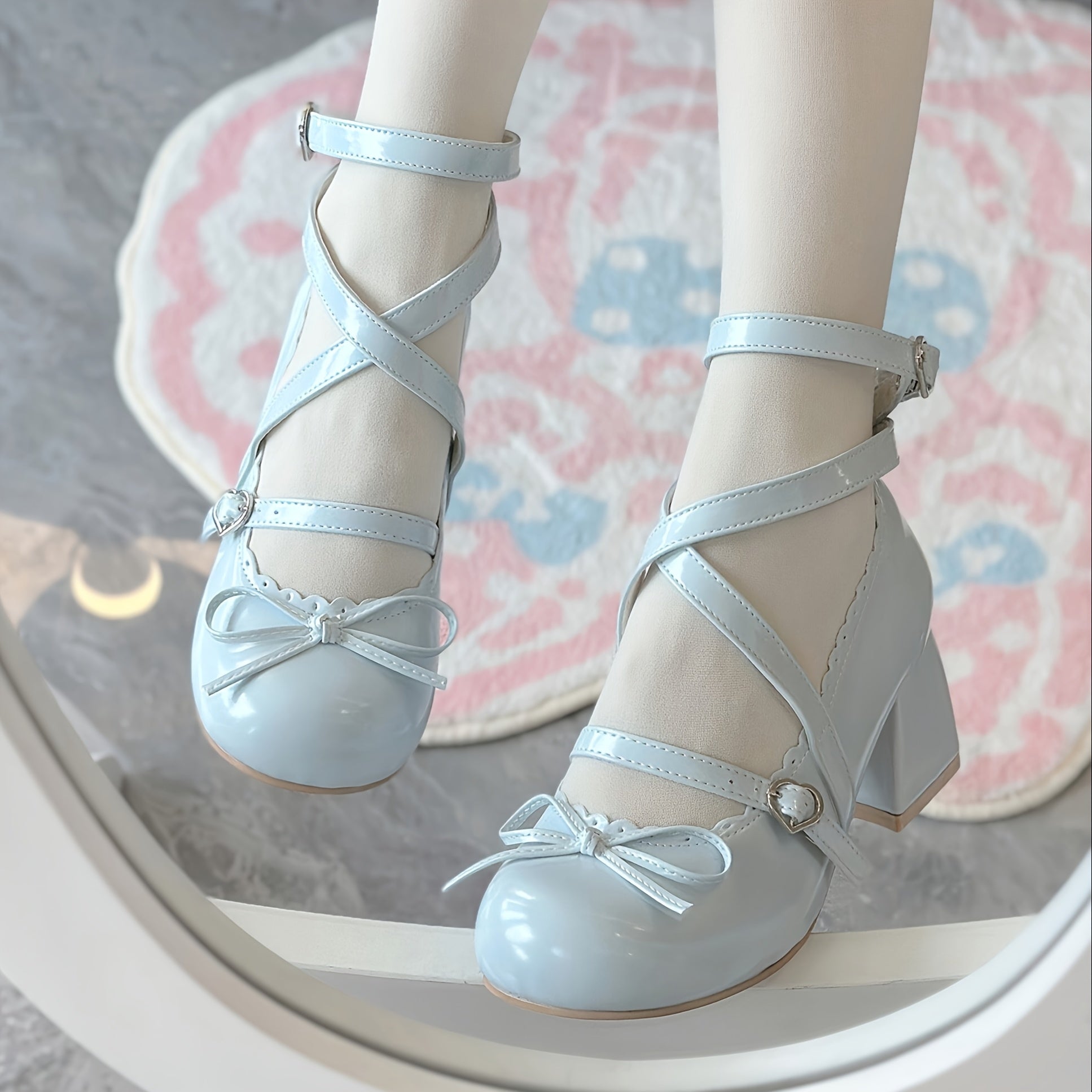 Women's Mary-Jane Ballet Flats with Bow Faux Leather Round Toe