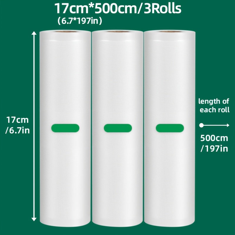 Set of Three 5-Meter Food Storage Vacuum Seal Bags BPA-Free Durable Tear-Resistant Oxidation Odor Protection