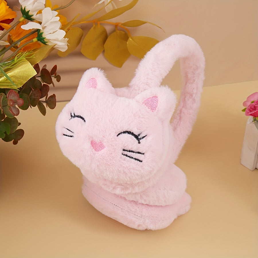 Soft Furry Solid Color Cat Plush Earmuffs for Women and Girls Winter Warmth