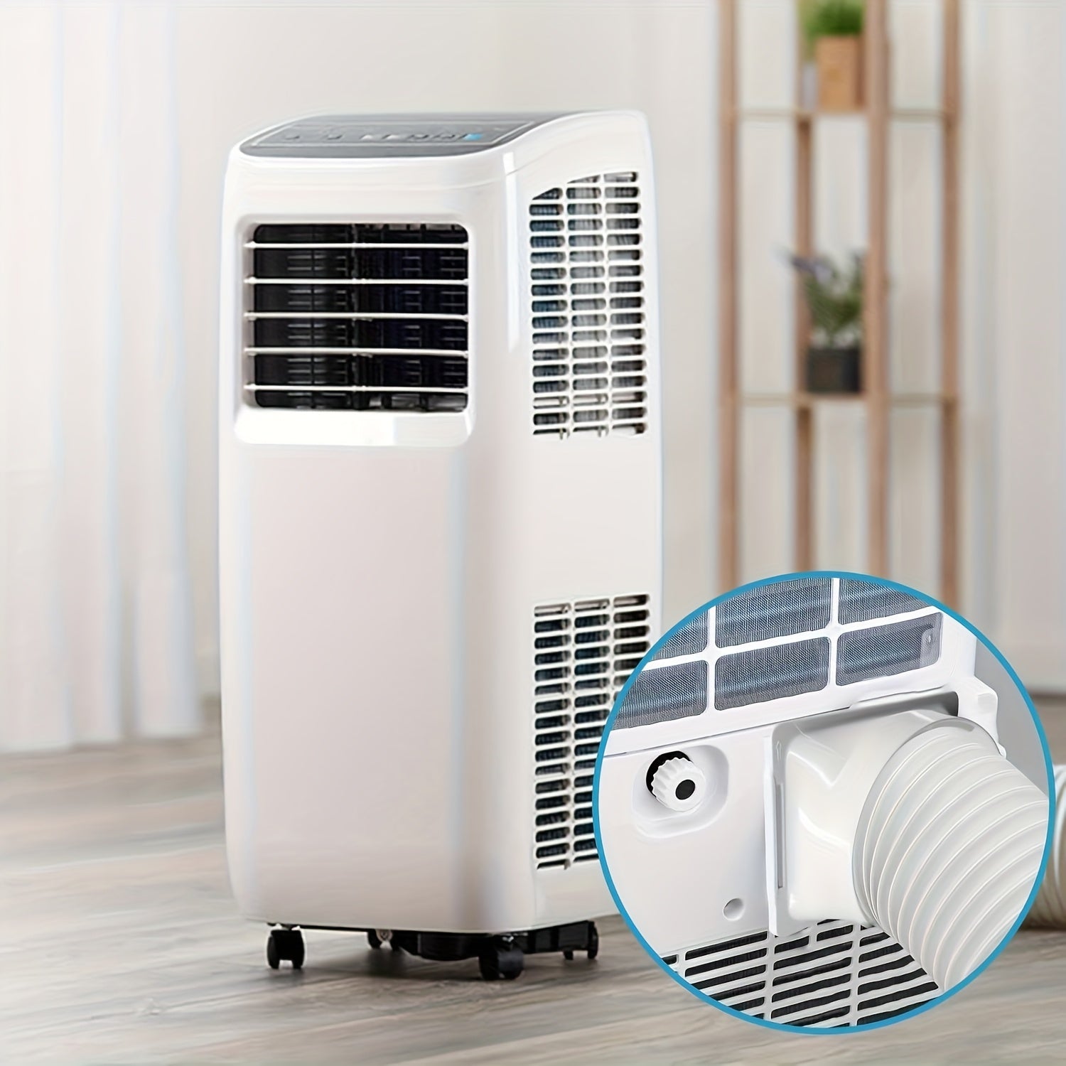 White Portable AC Exhaust Hose Coupler with Green Leaf Design Flexible Connector