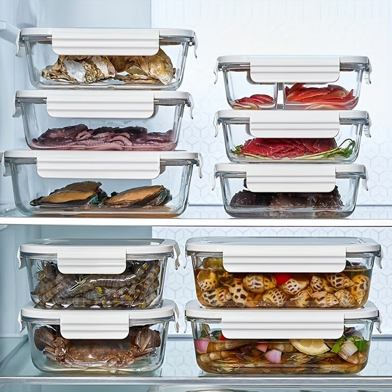 Stackable Leak-Proof Food Storage Containers 10 Pieces 850mL/1400mL Refrigerator Fresh-Keeping Boxes