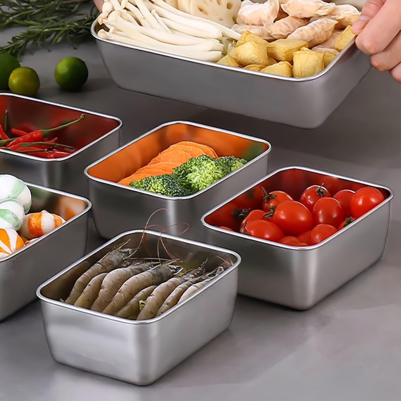 Stainless Steel Storage Container Set of 6 with Lids for Food Organization