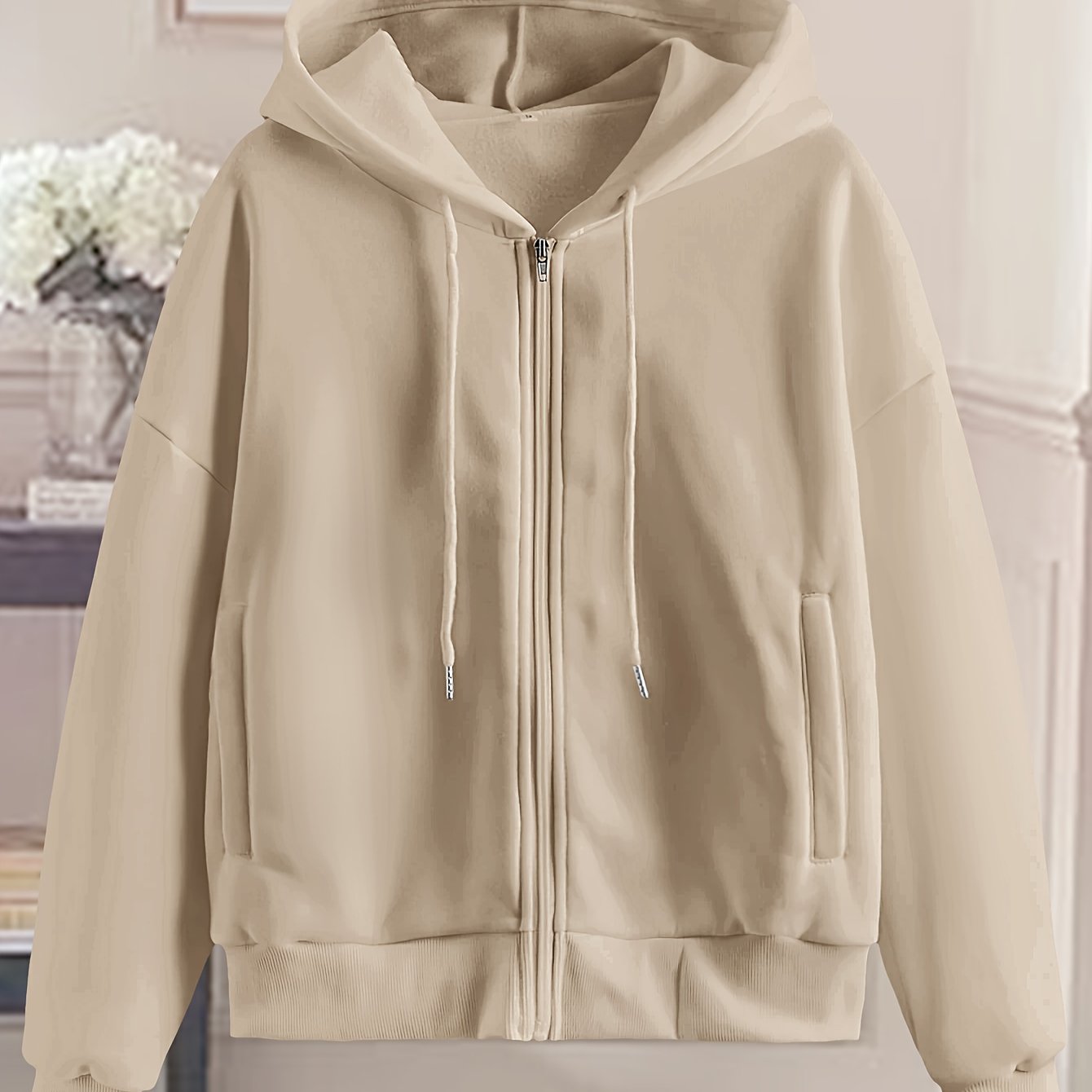 Women's White Geometric Pattern Hoodie Polyester Hooded Sweatshirt for Spring Summer Fall