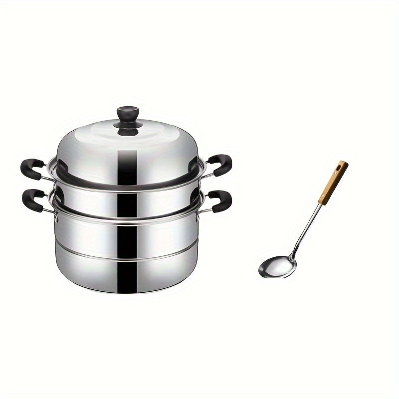 Stainless Steel Steamer Set 2/3 Layers with Stockpot and Ladle for Cooking and Soups