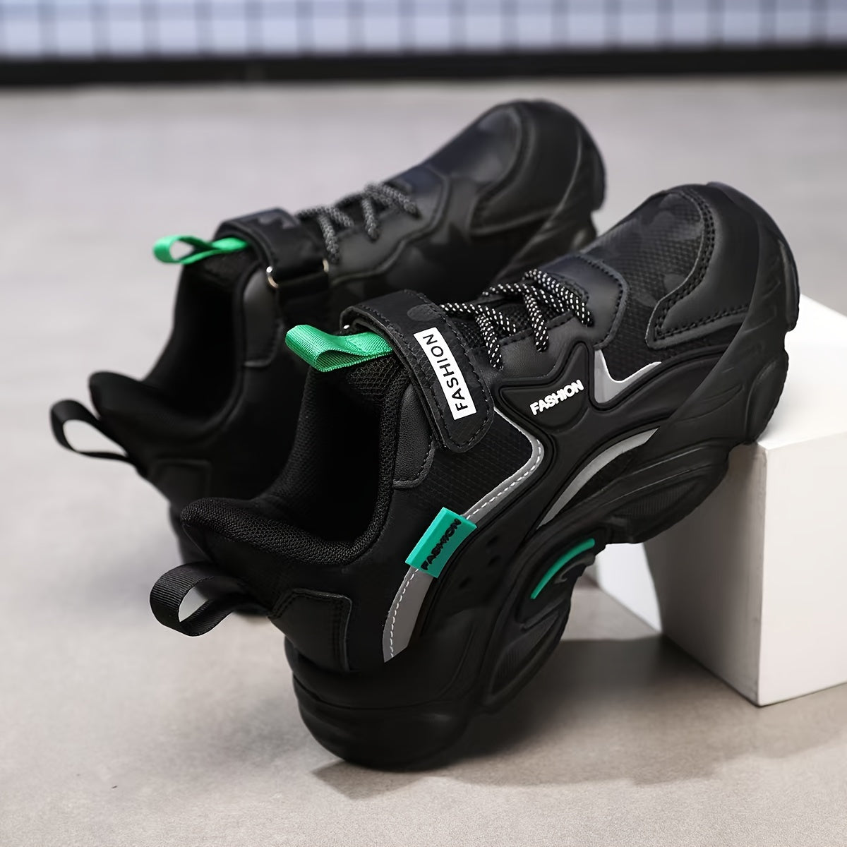 Boys Athletic Sneakers Waterproof Breathable Mesh Casual Sports Shoes Black Teal