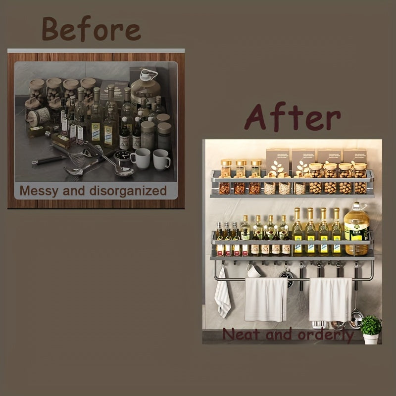 Estante de almacenamiento para especias de montaje en pared, estante para cocina y baño sin perforaciones