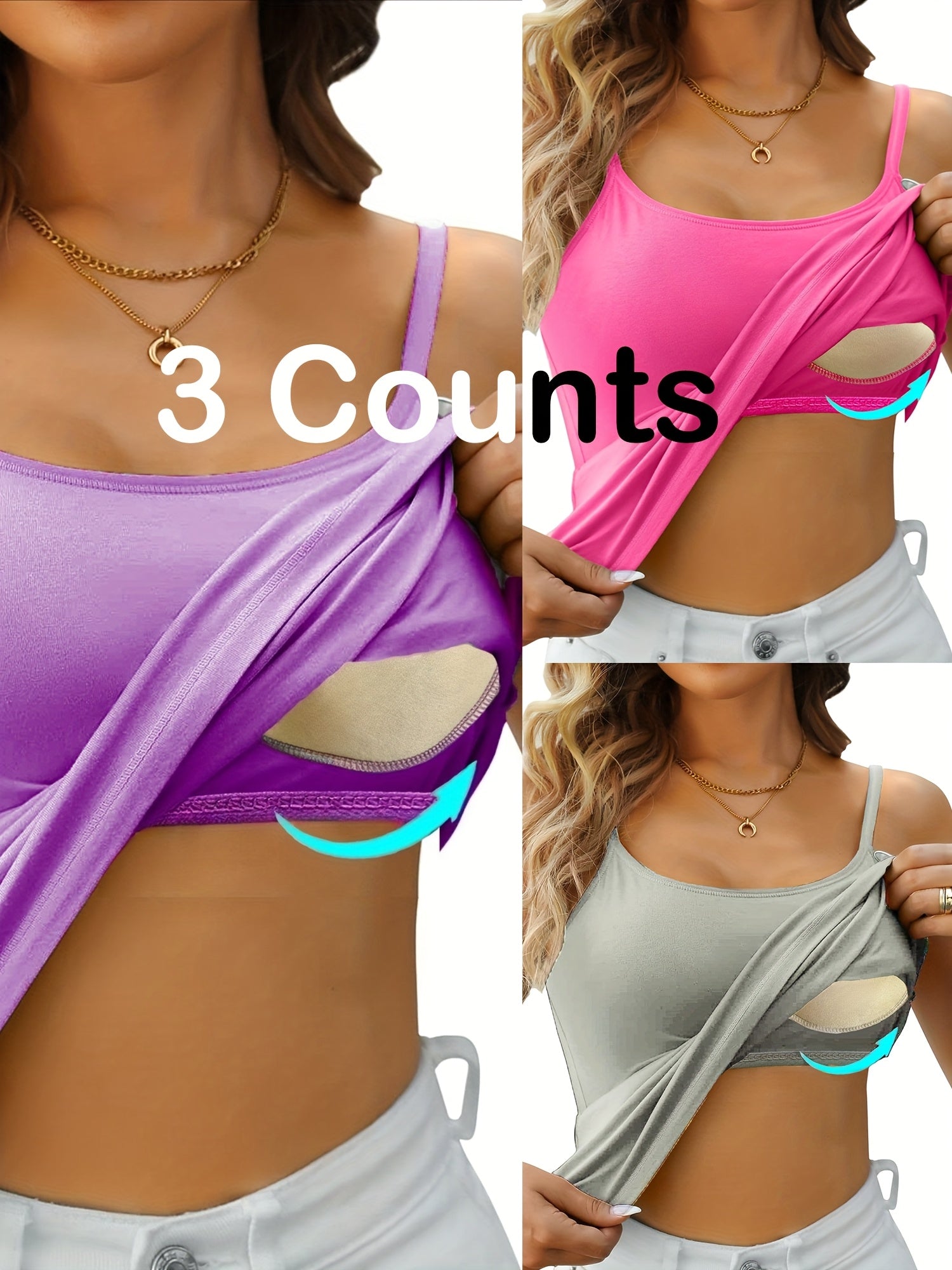 Plus-Size Tank Tops Set with Built-In Padding, Breathable, Adjustable Straps