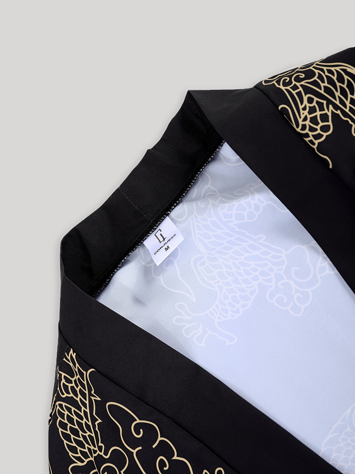 Men's Dragon Print Pajama Set Breathable Polyester Japanese-Inspired Casual Loungewear