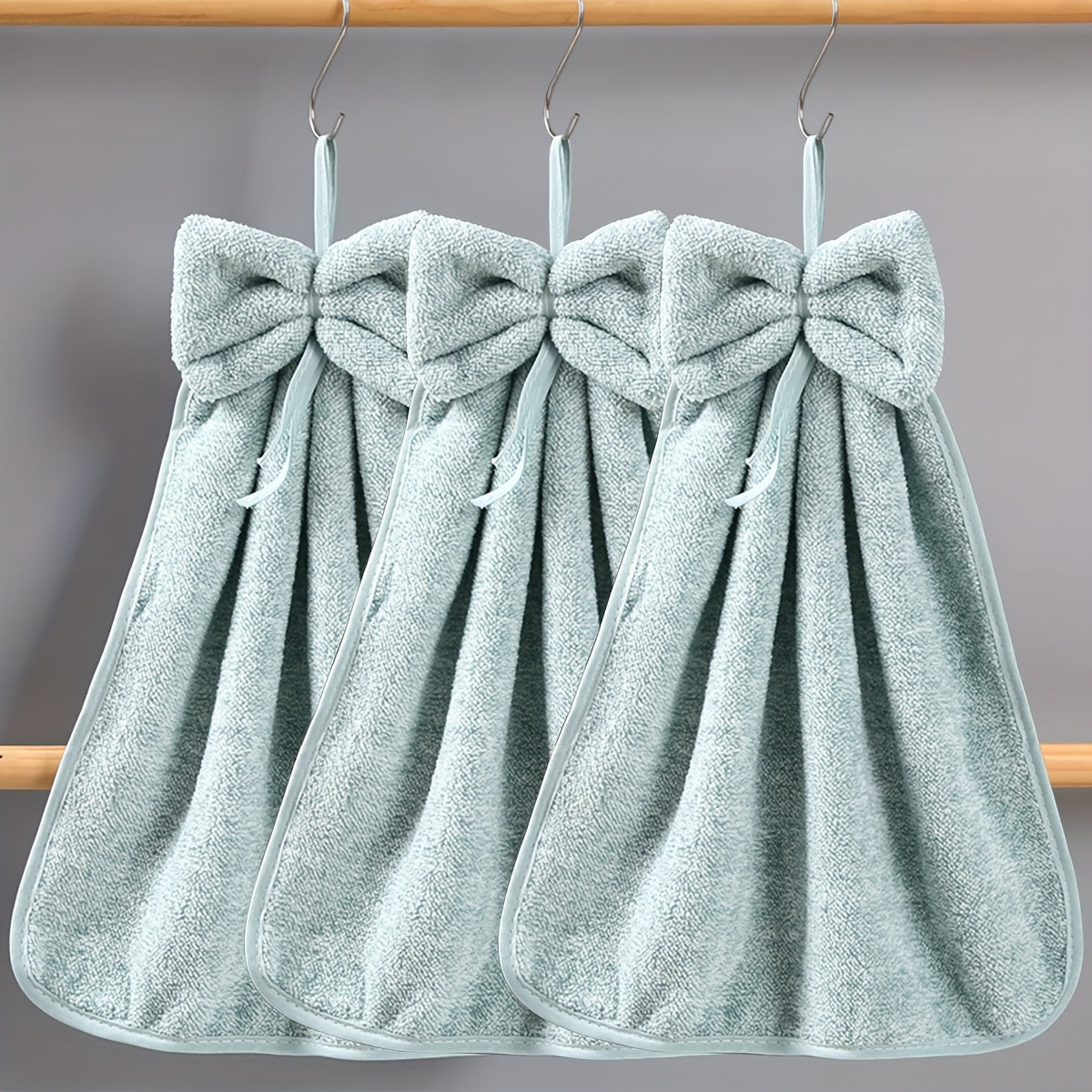 3pcs Coral Fleece Bowknot Hand Towels Quick Dry Absorbent Kitchen Bathroom
