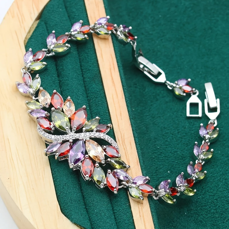 Conjunto de joyería nupcial con pendientes, collar y pulsera de zirconia cúbica, hipoalergénico, chapado en oro