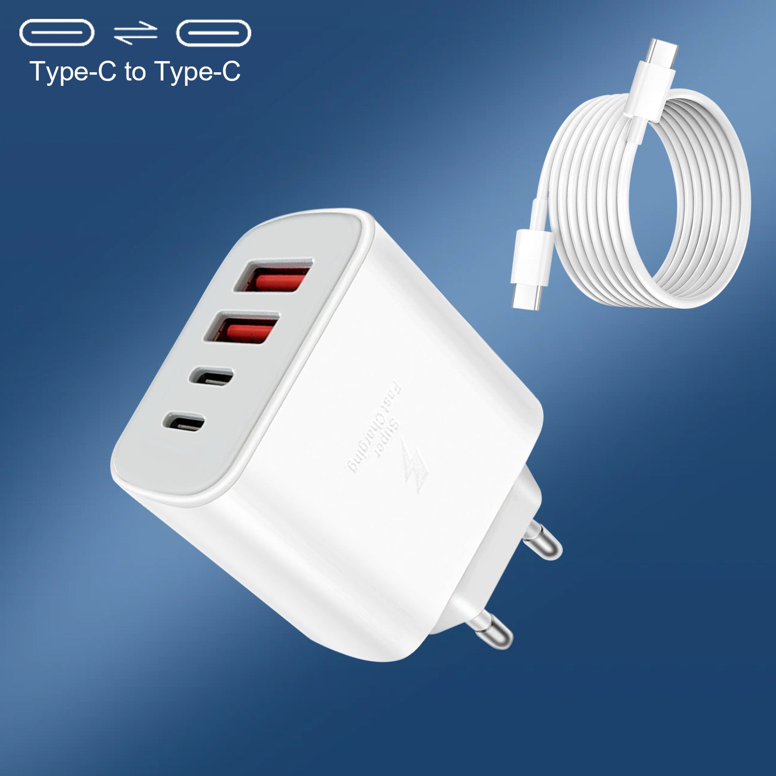 iPhone 12/ Pro/ ProMax, iPad, Airpods, Apple Watch, Galaxy uchun 4-portli Type C bilan mos keladigan tez zaryadlash devor rozetkasi adapteri.