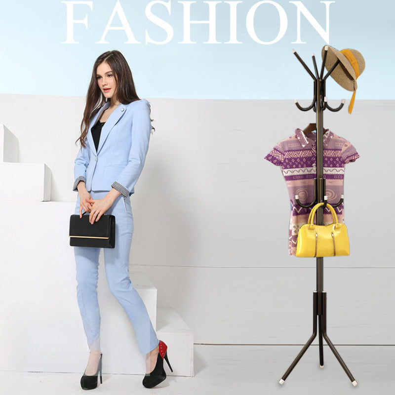 Black Metal Coat Rack with Single Rod and Hooks for Household Storage