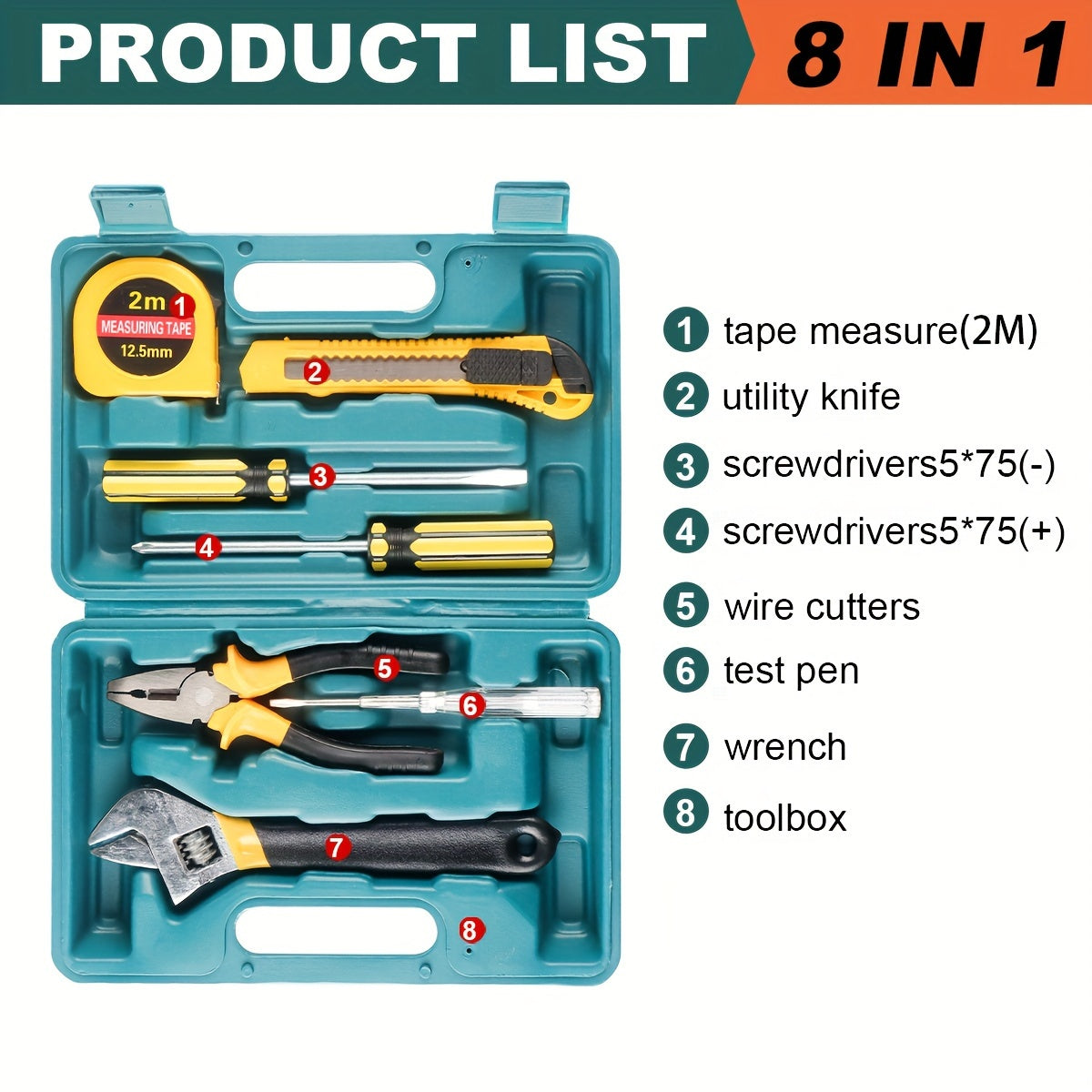 Handheld Household Toolbox with Plastic Case for Car and Home Repair