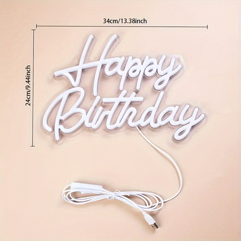 Neon Happy Birthday Sign Blue USB Wall Mountable Festive Room Decor