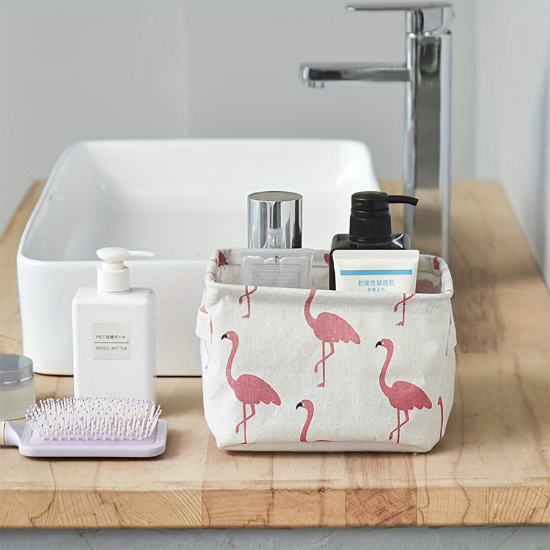 Cesta de almacenamiento para lino con asa y estampado de flamenco, organizador de escritorio impermeable