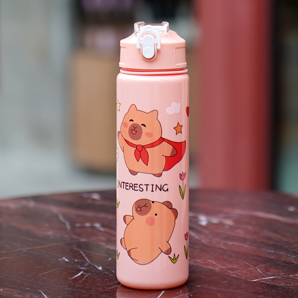 Kids Cartoon Water Bottle 21oz Leak-Proof Flip Cap Straw PVC-Free Plastic
