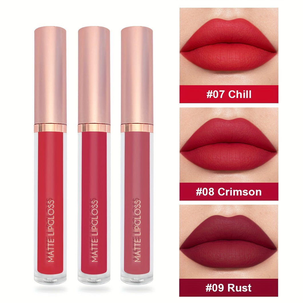3-Piece Matte Lipstick Set Waterproof Long-Lasting Velvety Lip Gloss for Women