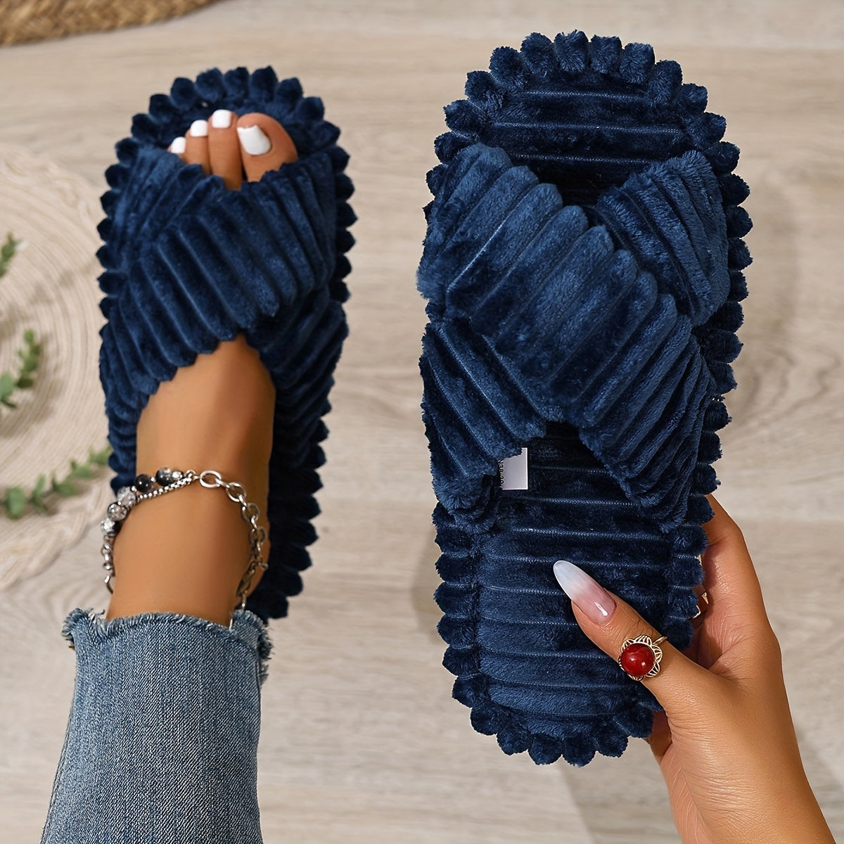 Женские тапочки на перекрестных ремешках с мягкой плюшевой подкладкой для дома и улицы, повседневные бежевые, черные, белые, серые, зеленые