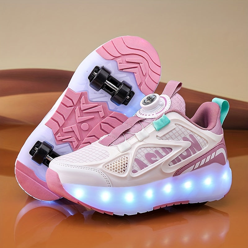 Girls' Fashion Roller Skates with Detachable Wheels LED Lights Breathable Fabric Adjustable Brightness