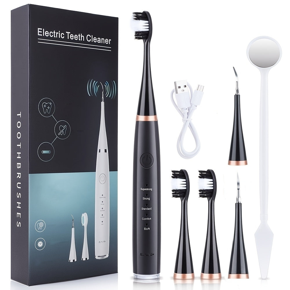 Six-In-One Electric Toothbrush Kit with Gentle Brush Head and Teeth Scaling Tool for Adults