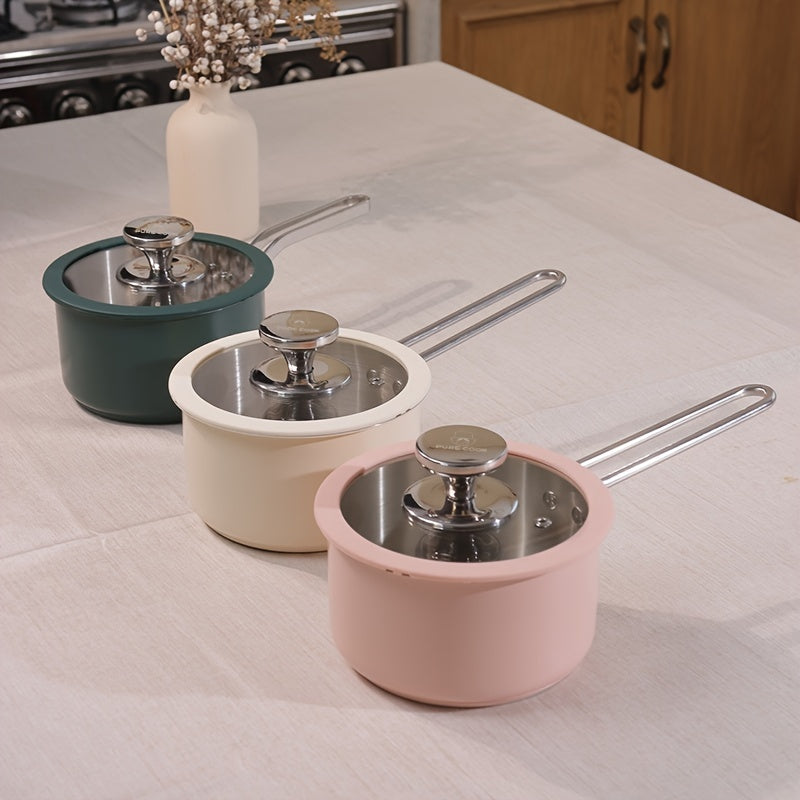Stainless Steel Cookware Set with Sauce Pan Soup Pot Casserole and Steamer in Beige White Pink Green