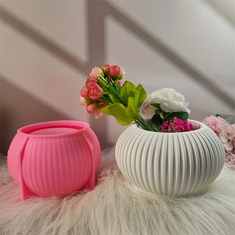 Silicone Mold for DIY Candle Holders and Storage Boxes Durable Striped Design for Concrete Gypsum Resin Crafts