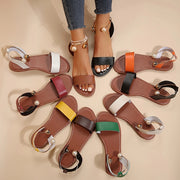 Women's Flat Sandals Faux Pearl Metallic Ankle Strap Summer Beach Shoes