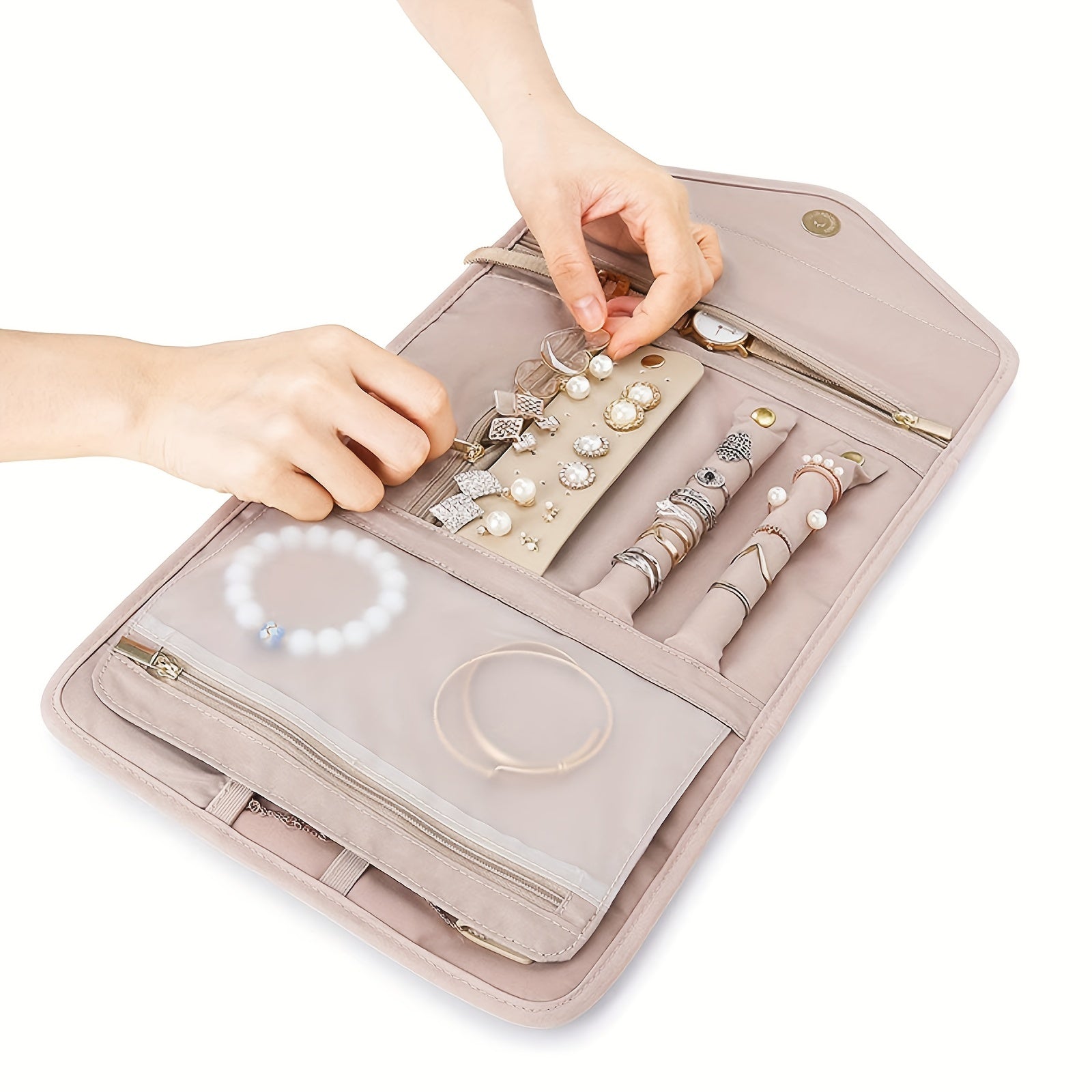 Travel Jewelry Organizer Foldable Roll for Rings Necklaces Earrings Bracelets Watches