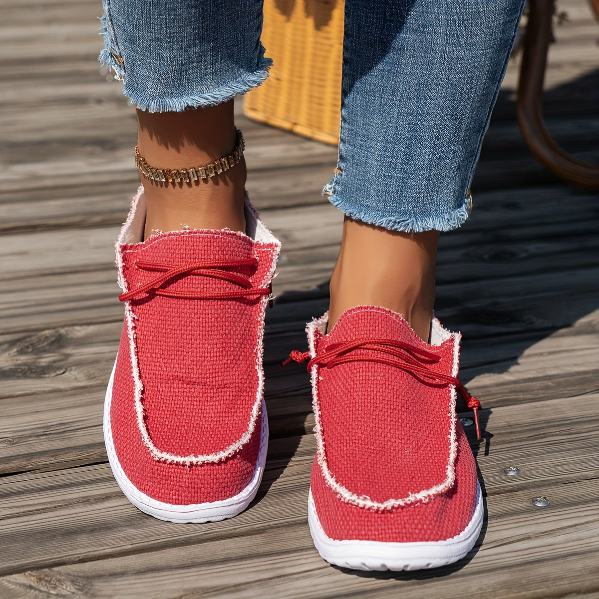 Women’s Breathable Solid Color Slip-On Loafers with Patterned Design