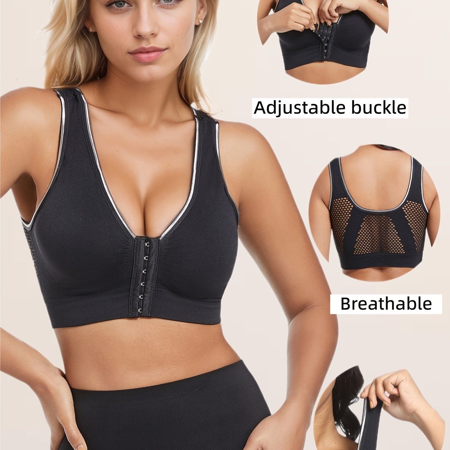 Plus Size Sports Bra Wireless Seamless Breathable Mesh Adjustable For Yoga Fitness