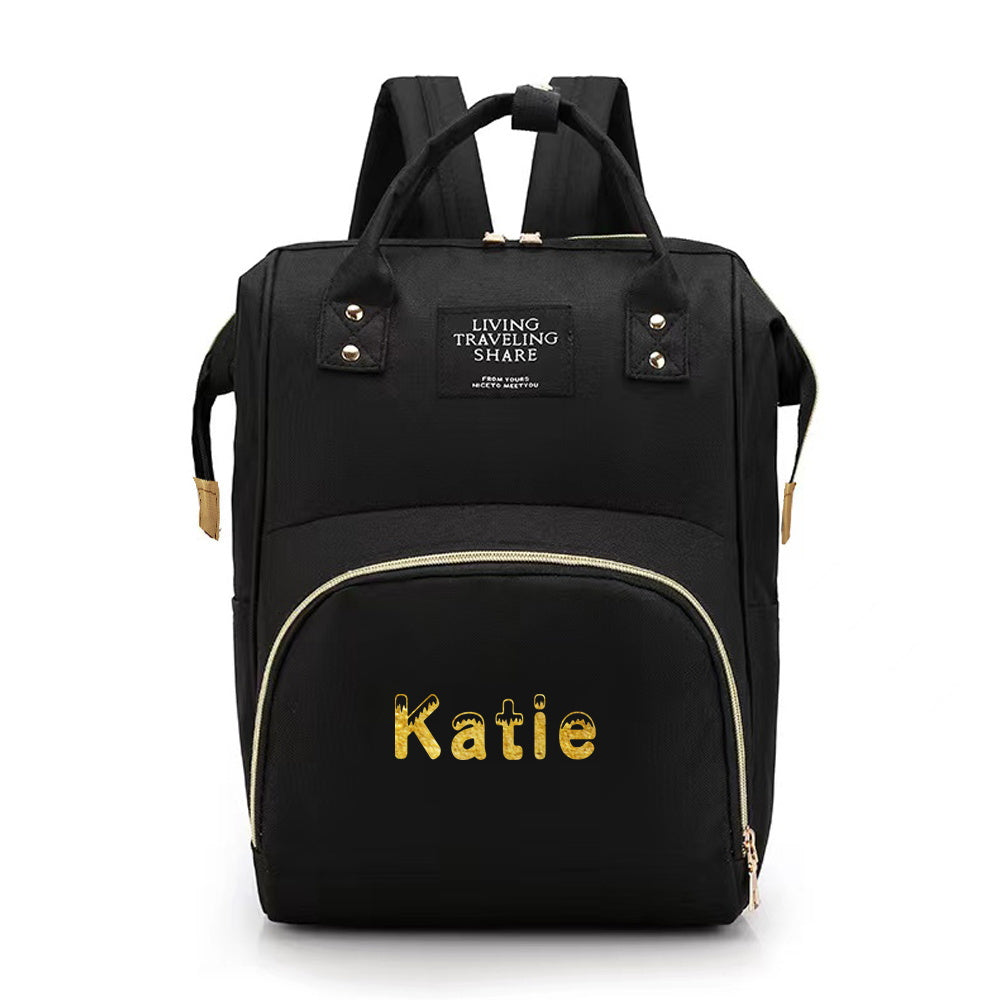 Black Oxford Cloth Mommy Backpack with Large Capacity and Travel Organizer