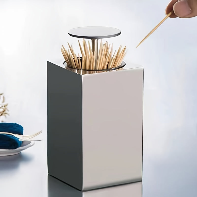 Stainless Steel Toothpick Dispenser with Automatic Pop-Up and Press-Open Feature