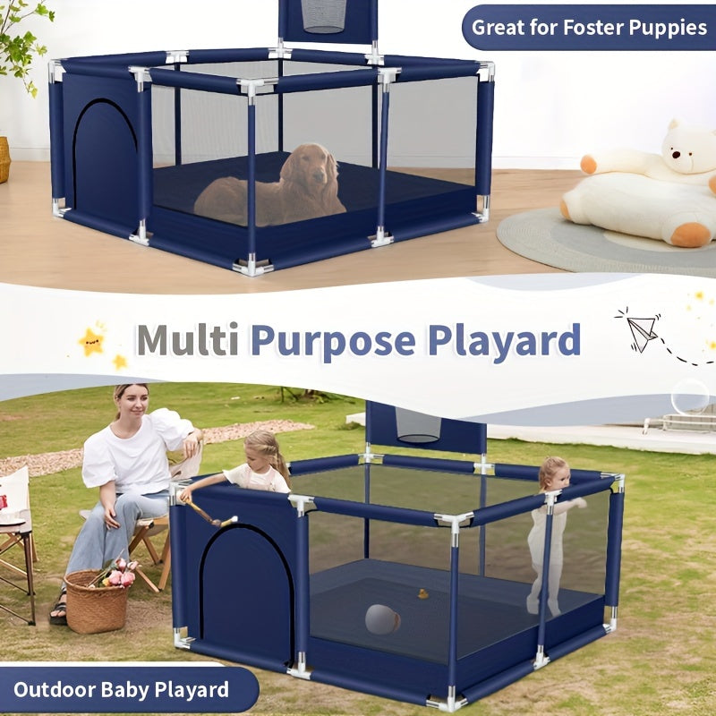 Square Playpen Fence for Kids with Basketball Frame and Play Yard Fence for Holidays