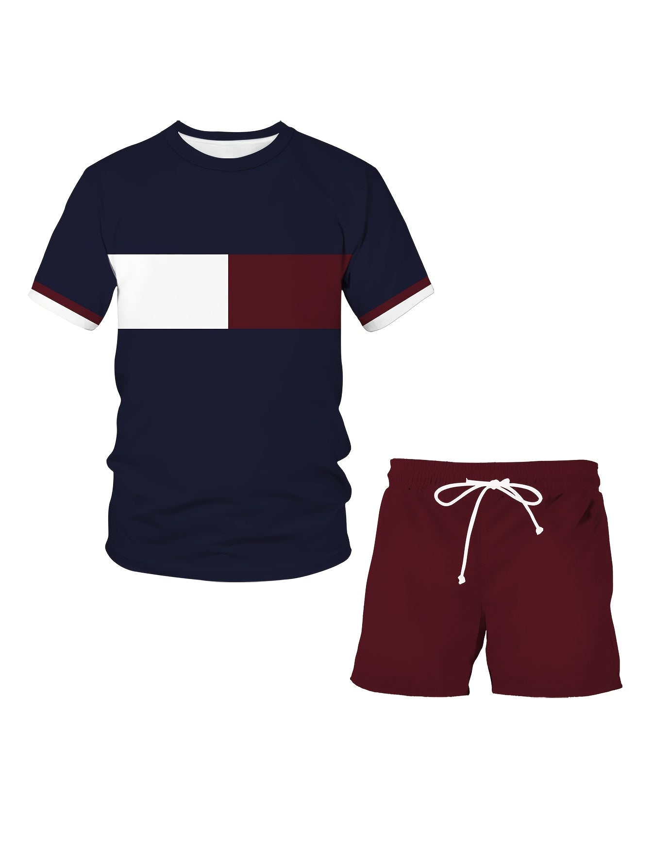 Plus Size Men's Color Block T-Shirt Set Casual Sports Polyester