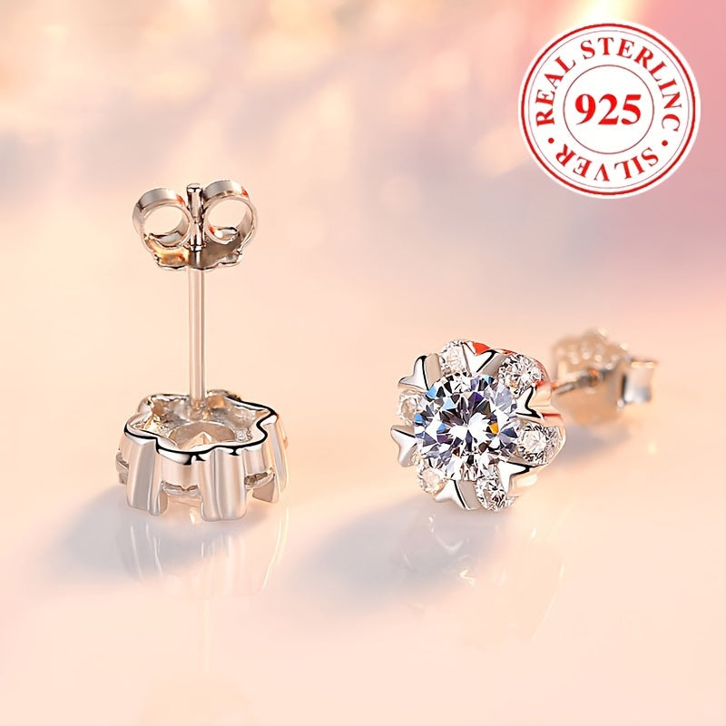 925 Sterling Silver porloq stud quloq uzuklari, gullar dizayni, gippoallergen zirkoniya inlay - ayollar uchun nozik Rojdestvo sovg'asi