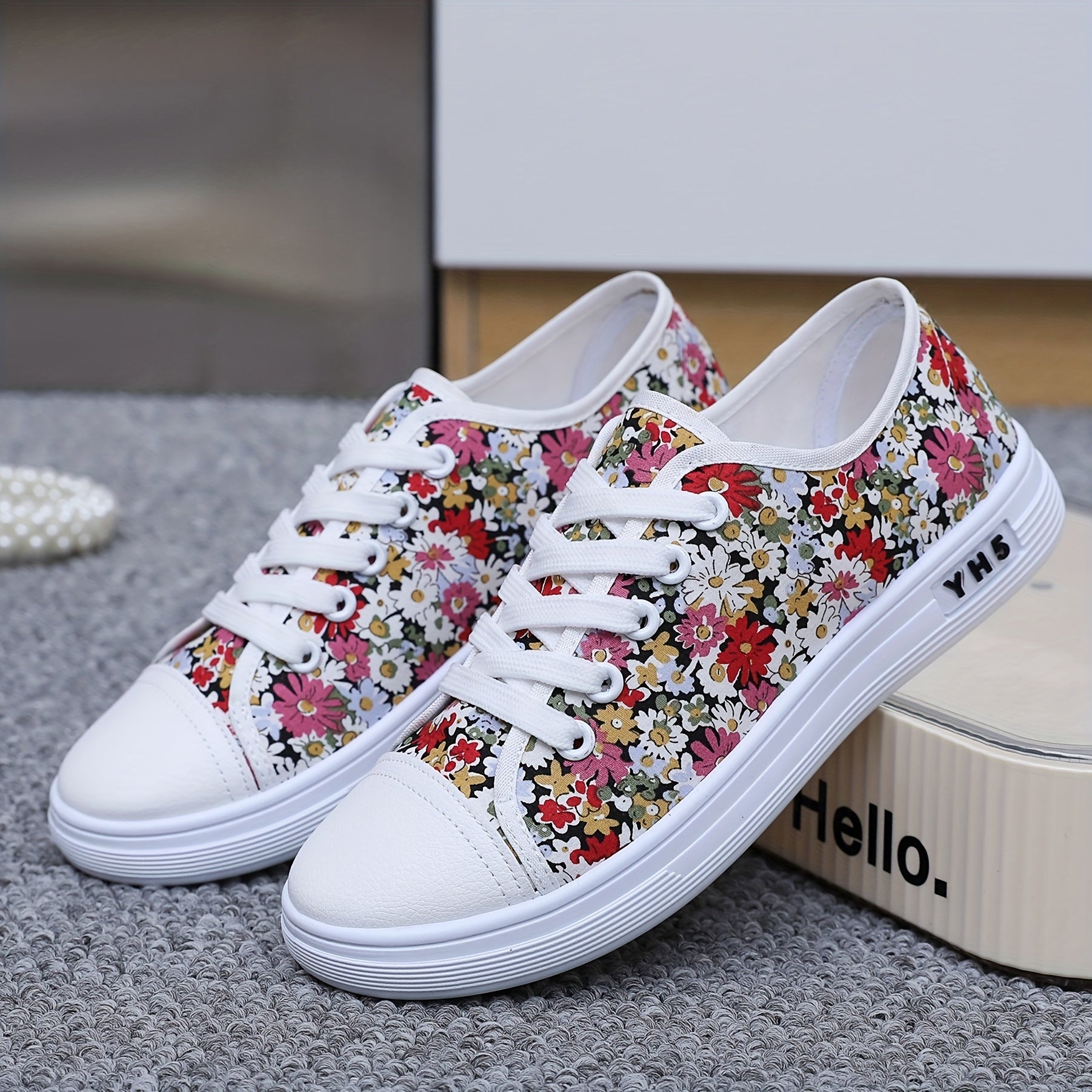 Women's Floral Breathable Flat Sneakers with Non-Slip PU Outsole Summer Casual