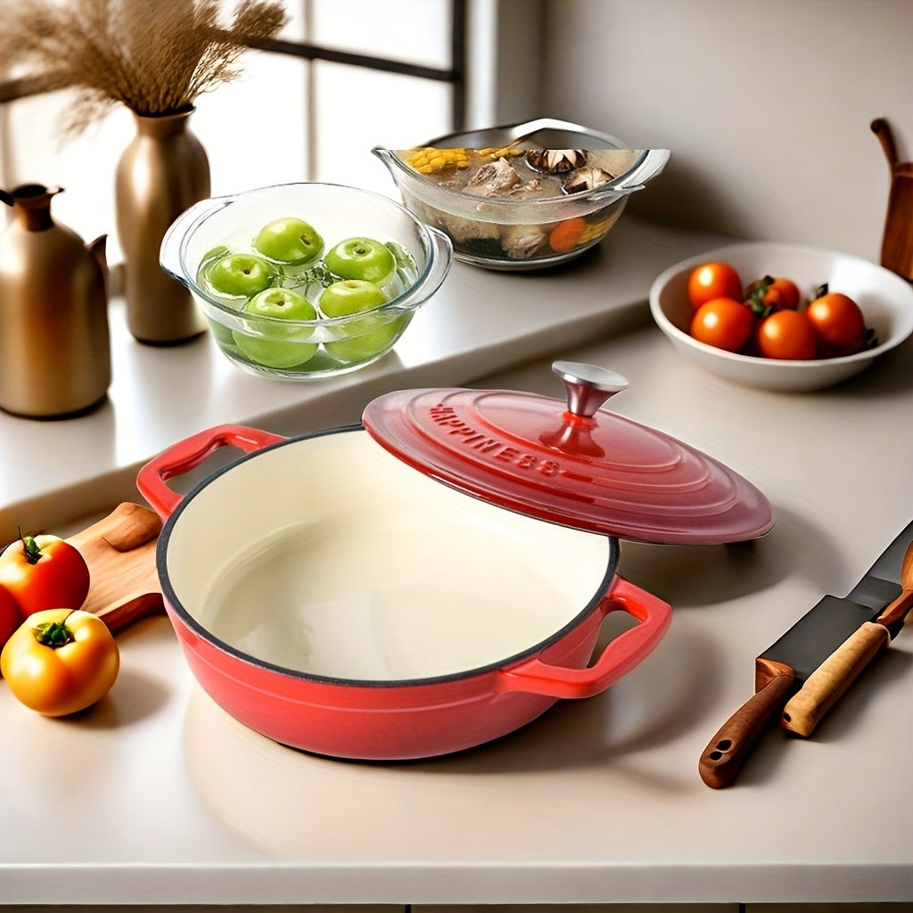 Enamel Seafood Pot for Frying, Cooking, Stewing, Baking with Flat Bottom