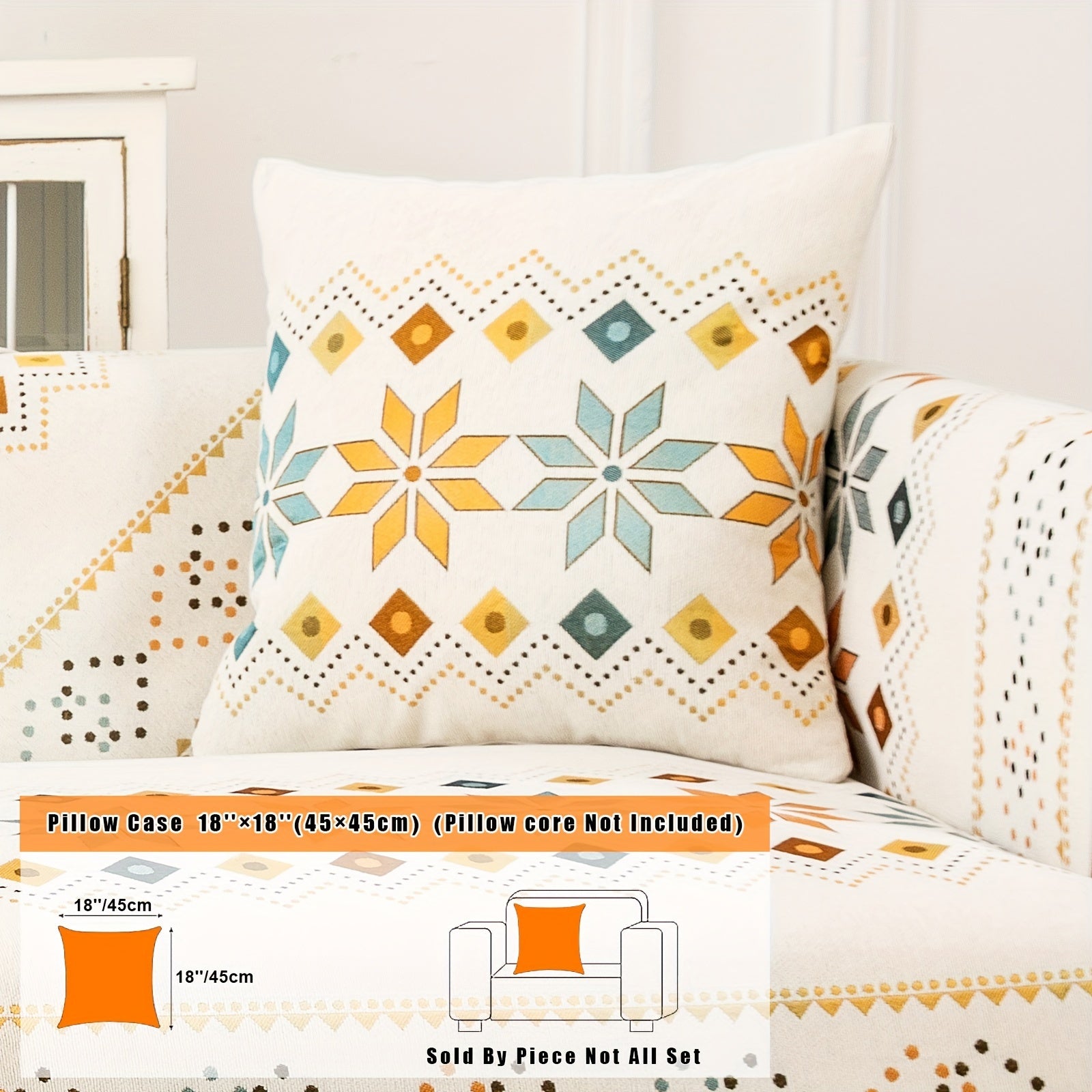 Bohemian Embroidered Sofa Slipcover with Pillowcase and Cushion Covers for Living Room and Bedroom