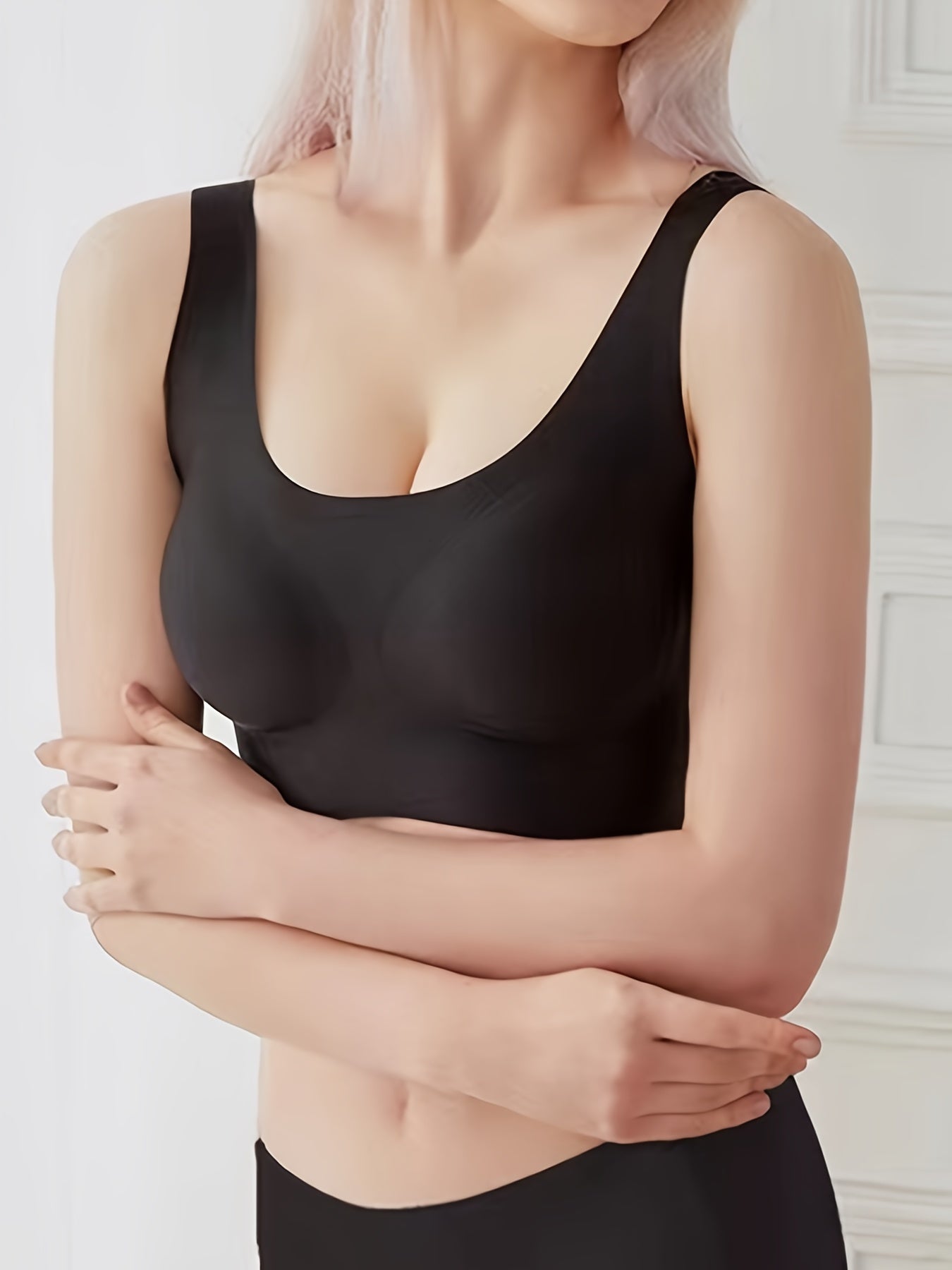 Top de tirantes deportivo sin costuras para mujer, soporte medio, transpirable, nylon spandex, almohadillas removibles