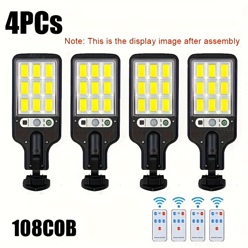 4 Pack Solar Street Lights with COB LED Motion Sensor 180° Coverage Remote Control