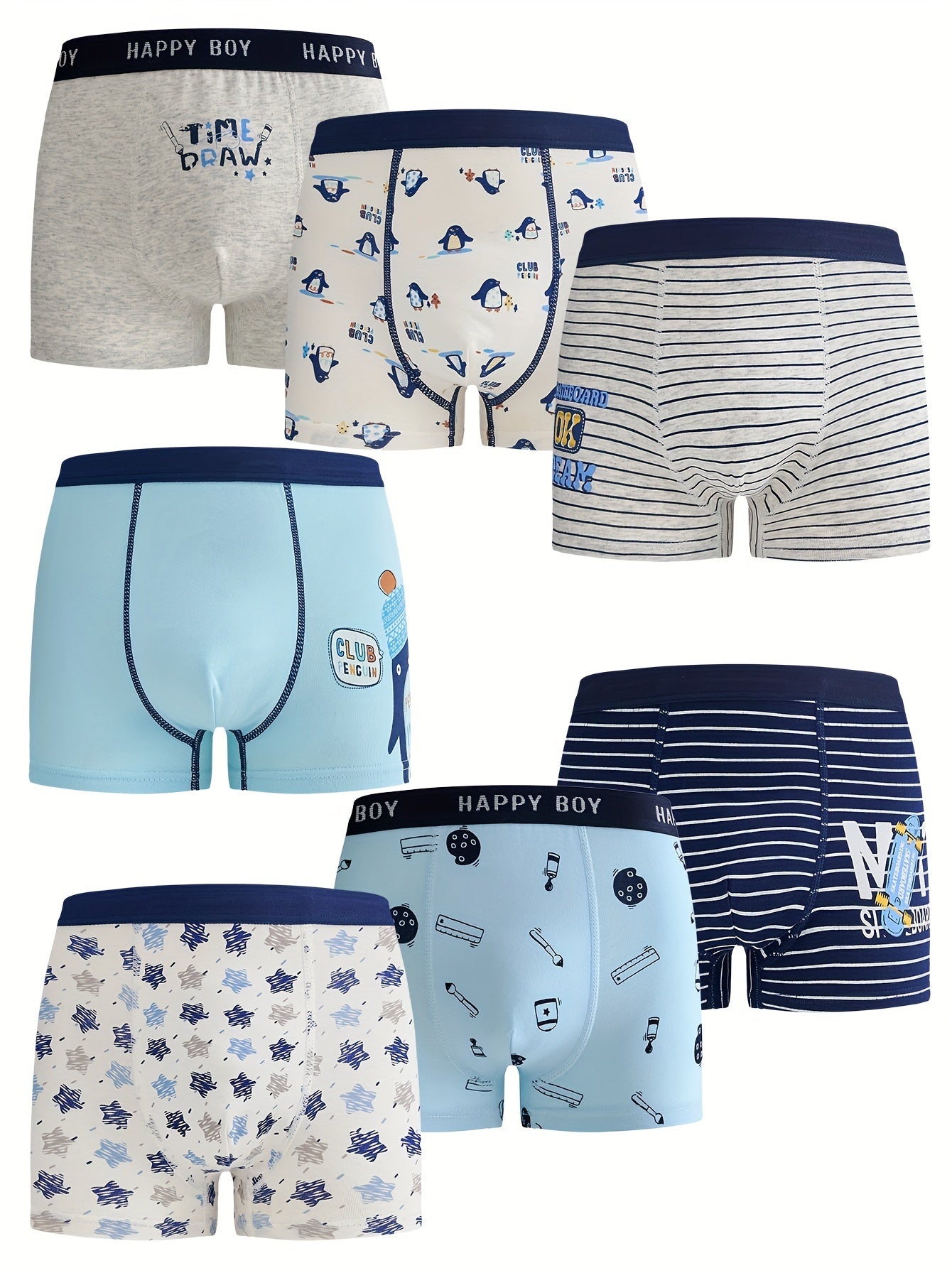 Kids' Cotton Boxer Briefs 7-Pack with Cartoon Prints Regular Fit All-Season