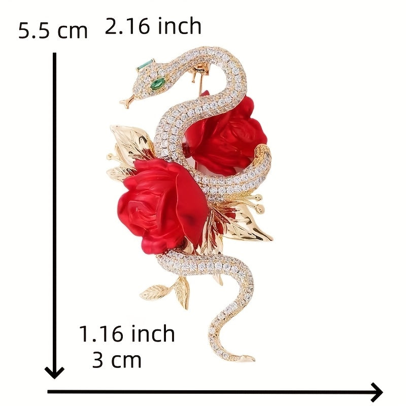 Zamonaviy Atirgul va Ilon Emal Brosh Pin - Abadiy Koreyscha Ilhomlangan Dizayn, Har ikki jins uchun Yorqin Kristal Tafsilot