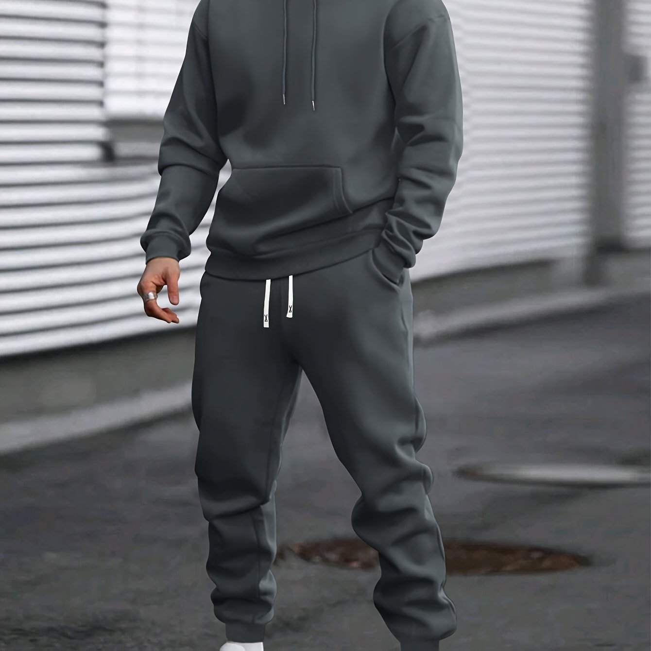 Men's Casual Sportswear Set Hoodie and Joggers Solid Color Polyester Blend Machine Washable for Spring Fall