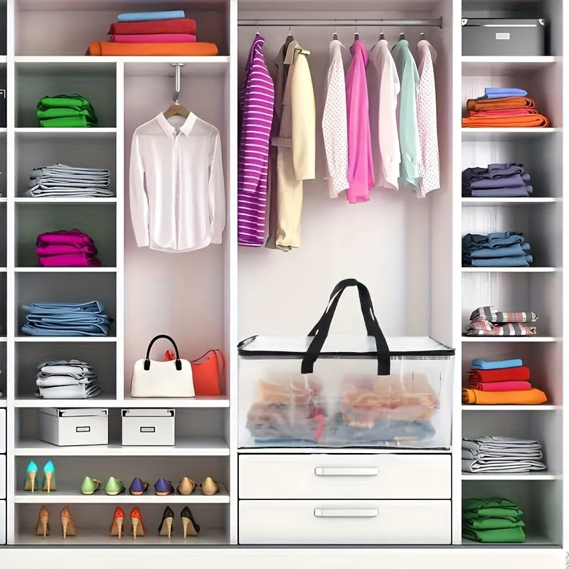 1-dona Og'ir Duty Shaffof Saqlash Sumkasi Mustahkam Zipperlar va Qo'llar bilan - Suv o'tkazmaydigan, Qaytargich Harakat Sumkasi O'rash va Tashkil etish uchun, Yostiq ostida saqlash uchun Qisqa Dizayn