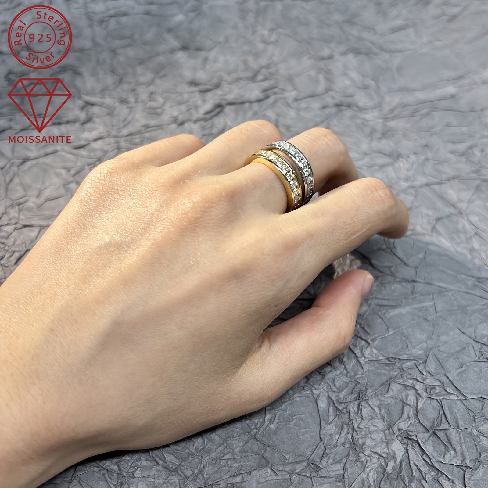 Women's 925 Silver Eternal Wedding Ring with Round Synthetic Moissanite 2.5mm 1.32-1.62ct