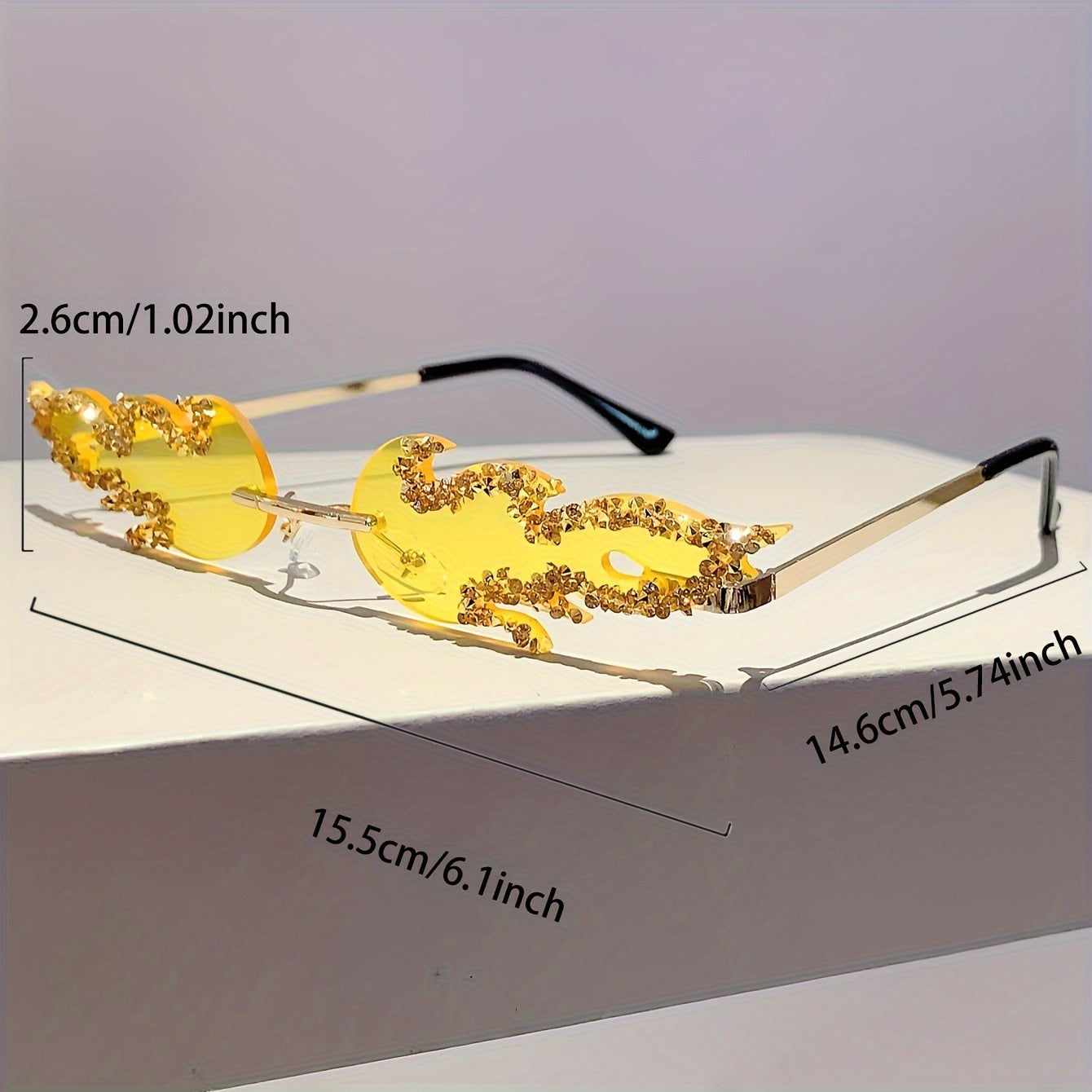 Women's Fire Flame Rimless Sunglasses with Rhinestones for Parties and Clubwear