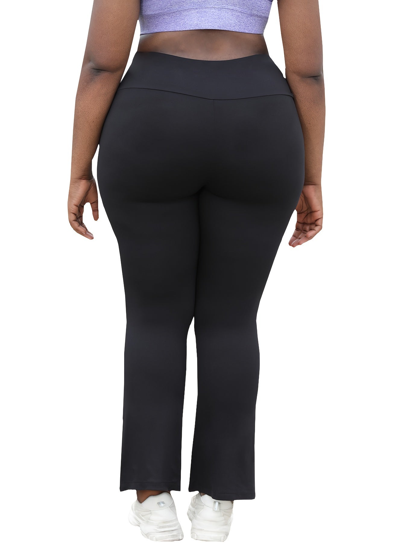 Plus Size High Waisted Flare Leggings Tummy Control Solid Color Knit