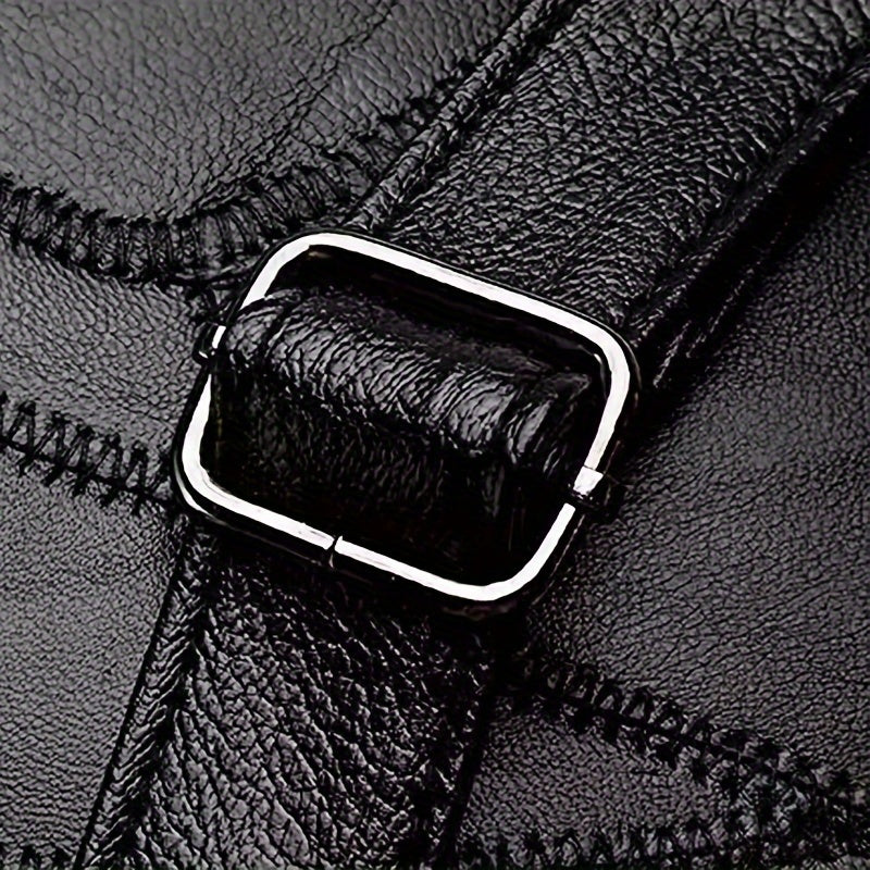 Black Crossbody Bag for Women with Adjustable Strap Floral Stitching Multiple Compartments